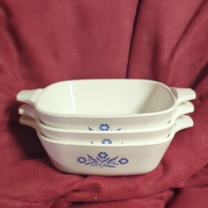 Corningware Blue and White Bakeware Set Oval Design